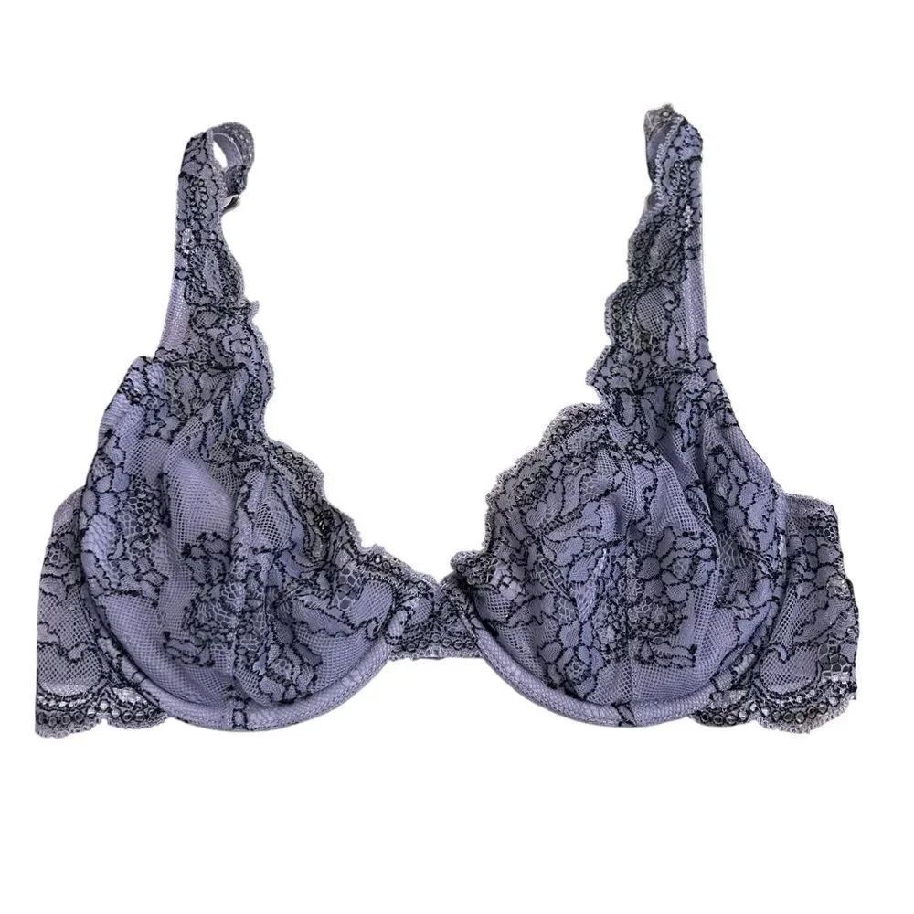 Natori lavender with black lace underwire bra size 34C